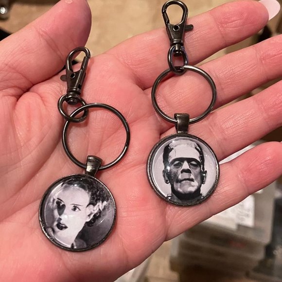 Set of 2 Bride of Frankenstein and Frankenstein Keychains - Picture 1 of 1